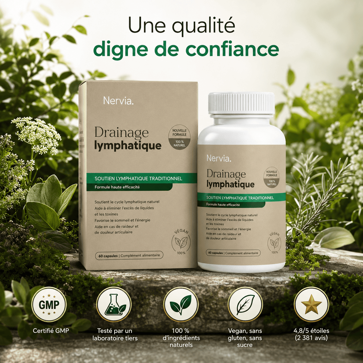 Nervia™ — Gélules de Drainage Lymphatique · Transformation totale en 60 jours !
